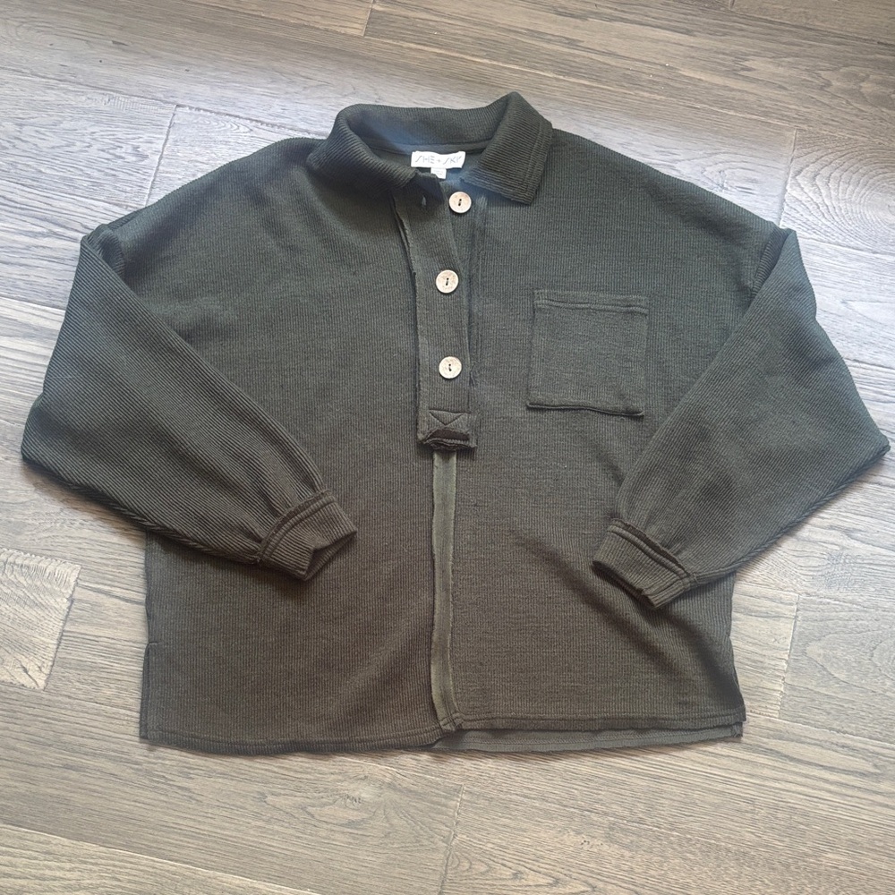 She + Sky | Dark Green Ribbed Oversized Sweater Size Medium